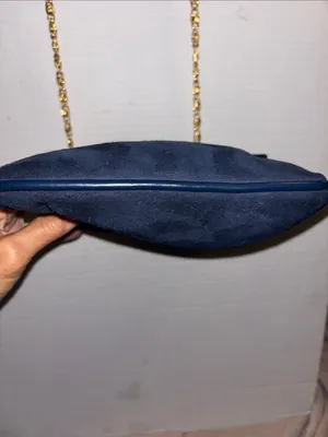 Sheldon Original..Vintage Navy Blue Suede With Gold Toned Crossbody Chain thumbnail 10