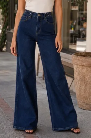 Vigoss Studded Wide Leg Jeans Womens 3/26 Blue thumbnail 1