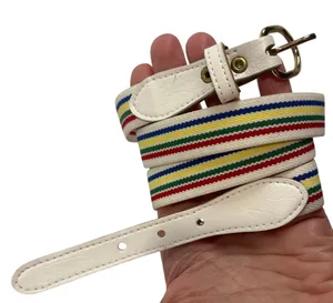 Vintage Rainbow Striped Stretchy Skinny Belt White Gold Buckle Retro 31-33 Inch‎ thumbnail 1