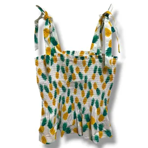 J.Crew Factory S Pineapple Smocked Tie Shoulder Peplum Tank Top White thumbnail 5