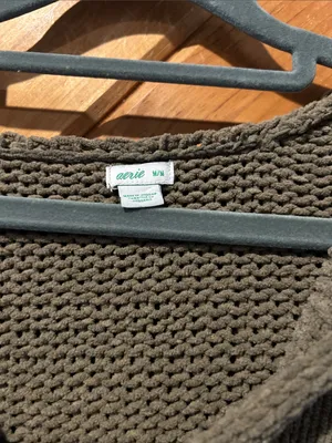 Aerie chenille chunky knit brown green oversized hoodie sweater thumbnail 4