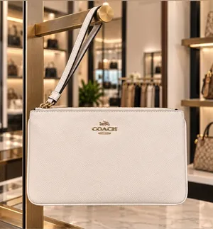 Coach Crossgrain Leather Wristlet- Chalk thumbnail 1