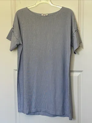 Madewell Blue Pinstripe Lace Up Sleeve Shift Dress Medium thumbnail 3