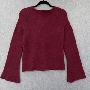 L'AGENCE Candela Lace Up Bell Sleeve Sweater Burgundy Alpaca Wool Blend XS Boho thumbnail 3