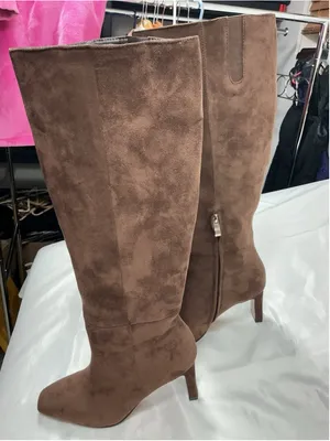Womans New Knee High Fashion Boots 6 Cholate Brown Square Toe 1/4 Zip thumbnail 3