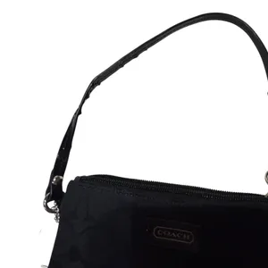 Coach Signature Jacquard Wristlet Black Canvas Patent Leather Trim Small Bag thumbnail 7