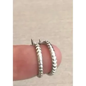 Small sterling silver‎ twisted rope hoop hinged snap closure Earring thumbnail 2