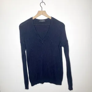 Brandy Melville Ribbed Knit V Neck Pullover Sweater Cotton Navy Blue thumbnail 2