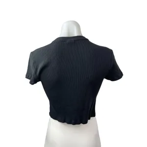 Aritzia TNA Women's Black Ribbed Knit Crew Sculpt Cropped T Shirt Tee Top Size L thumbnail 4