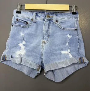 Aéropostale Denim Shorts Womens 0 Blue High Rise Curvy Midi Cutoff Distressed thumbnail 1