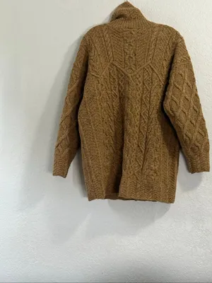 Laura Ashley Wilfred cable knit turtleneck sweater 100% wool tan brown beige L thumbnail 3