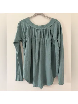 Free People We the Free Must Have Henley Waffle Aqua blue Long Sleeve size large thumbnail 11