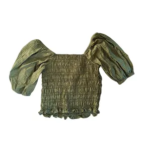 Old Navy Women's Dark Green Puff Sleeve Top thumbnail 4