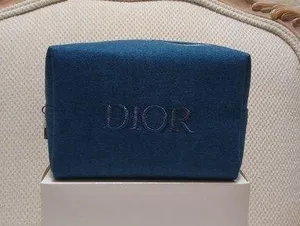 DIOR Denim Embroidered Cosmetic Zipper Trousse Pouch Makeup Cosmetics Bag New thumbnail 1