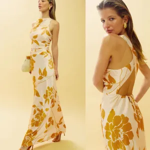 NWT Reformation Anaiis Silk Floral Maxi Dress in Yellow Cream 10 thumbnail 2