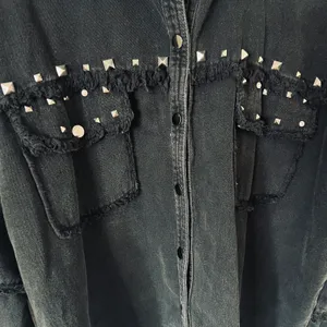 ZARA | Studded Denim Black Fringe Raw Hem Jacket thumbnail 5