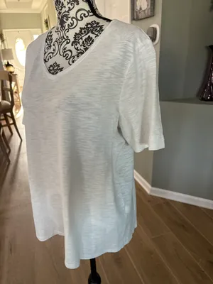 Chico’s Size 2 Large White Hi Lo Short Sleeve Top thumbnail 3