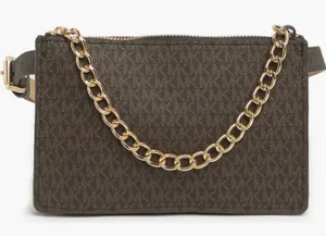 Michael Kors Chocolate Brown Fanny Pack Belt Bag with Gold Pull Chain thumbnail 1