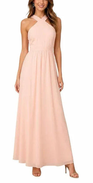 Lulus Peach Pink Halter Maxi Dress Women’s Size Large Chiffon Bridesmaid Formal thumbnail 1