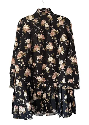 Tuckernuck Midnight Garden Floral Print Ruffle Collar Button Front Dress‎ Size L thumbnail 1