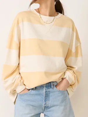 Free People Classic Stripe Crew Wide Sweatshirt in Apricot Stripes thumbnail 1