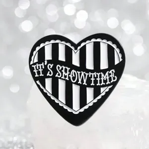 NWT Black & White Stripe IT’S SHOWTIME Heart Shape Enamel Lapel Pin Brooch🖤🖤🖤 thumbnail 1