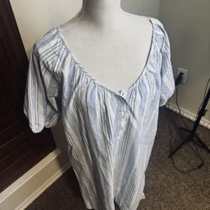 Free Assembly Blue White‎ Vertical striped Dress sz L Cottagecore Lagenlook thumbnail 2