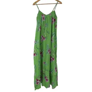 Soft‎ Surroundings Green Floral Crinkle Maxi Slip Dress Women's M/L thumbnail 3