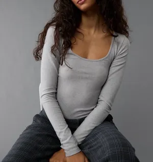 American Eagle Plush Long-Sleeve Scoop Neck Bodysuit thumbnail 1
