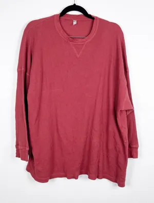 Free People Women Rust Waffle Knit Long Sleeve Tee Oversized Crew Neck S‎ thumbnail 1