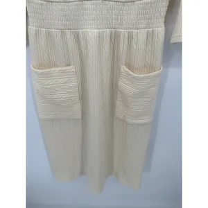 Roolee‎ Women Cream Textured Knit Midi Dress Long Sleeve Patch Pocket Medium thumbnail 4