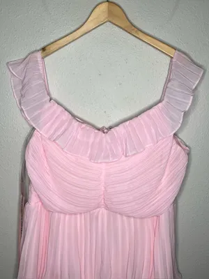 NEW Lulu’s Always Remarkable Pleated Tiered Off Shoulder Maxi Dress in Pink thumbnail 6