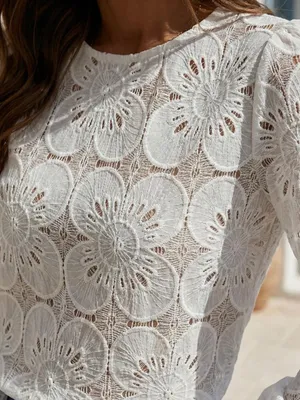CUPSHE Women’s Small White Floral Lace Long Sleeve Blouse Top Boho Romantic thumbnail 5