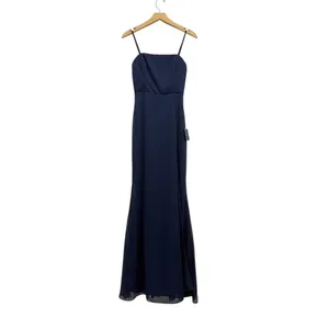 Lulus Feeling Elegant Navy Blue Lace-Up Slit Maxi Dress size XS NWT thumbnail 3