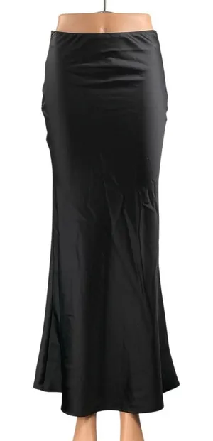 NEW Commense Women's Black Silky Satin Elastic Waist Maxi Mermaid Slip Skirt XS thumbnail 1