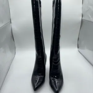 INC International Concepts Paiton Black Croc Embossed Tall Heeled Boots Women 8M thumbnail 8