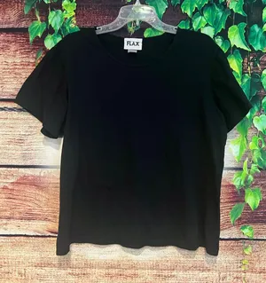 Flax Classic Short Sleeve T-Shirt Black 100% Cotton Lounge Crewneck Women's XL thumbnail 1