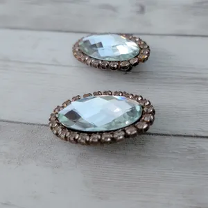 Vintage Clip On Earrings Extra Large Clear Gem Oval with Halo 1 & 5/8" thumbnail 4