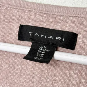Tahari Linen Gauze Lightweight Jacket Top Mauve Pink Purple White Pockets Medium thumbnail 6