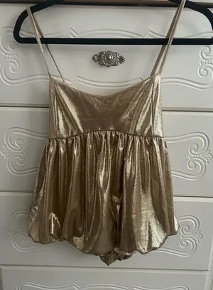 Gold babydoll bubble tank top thumbnail 1