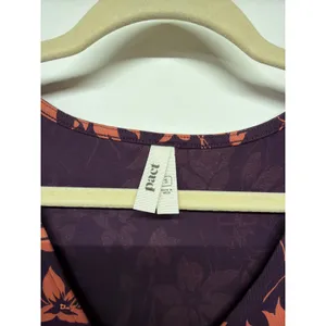 PACT Easy Fit & Flare Dress Plum Botanical Organic Cotton Flutter Sleeve Small thumbnail 3