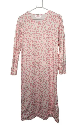 Sweet Modesty Pink Leopard Long Sleeve Nightgown Size L thumbnail 1