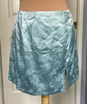 Francesca’s Blue Rain‎ Floral Embossed Satin Mini Skirt thumbnail 1