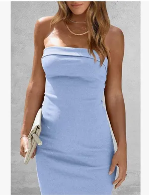 PRETTYGARDEN NEW Lined Bodycon Side Slit Strapless Ribbed Maxi Dress M thumbnail 5