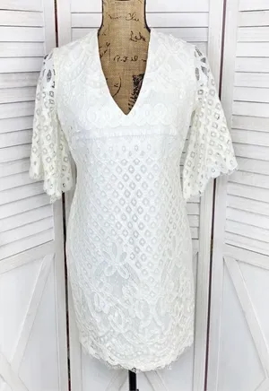 Alexia Admor Lace‎ Front Bell Sleeve Sheath Dress Small Ivory White Half Sleeve thumbnail 1