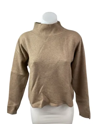 Quince Women's Tan Long Sleeve Mock Neck Knit Sweatshirt Sweater Top Size XS thumbnail 1