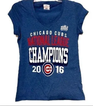 Genuine Merchandise Chicago Cubs 2016 World Series Vneck Tshirt thumbnail 1