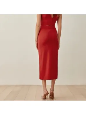 Reformation RYLAN Red Knot‎ Front Midi Skirt Size Medium thumbnail 2