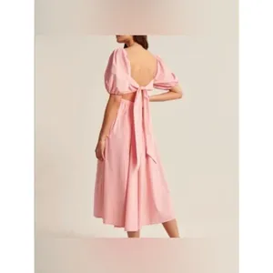Abercrombie and Fitch O-Ring Backless Midi Puff Sleeve Dress Pink thumbnail 2