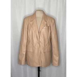 AVEC LES FILLES Tan Vegan Faux Leather Jacket Blazer Single Button Solid X-Large thumbnail 2